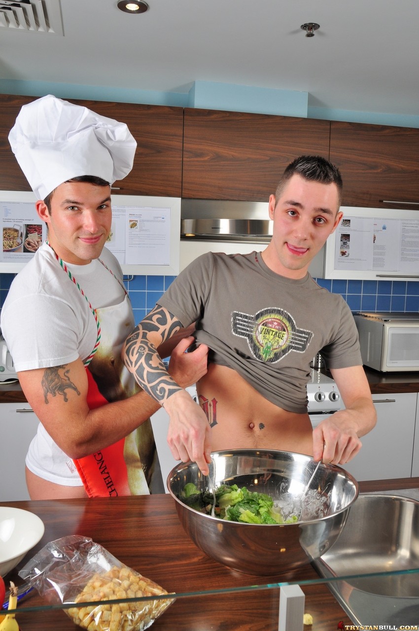 Chef Trystan Bull gets orally pleased by his gay assistant Johan Lapointe  