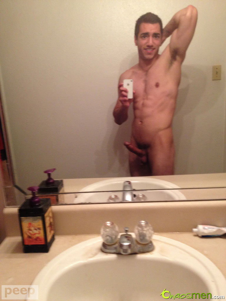 Very hot gay hunk Aiden Pace takes sexy naked selfies in the bathroom mirror  