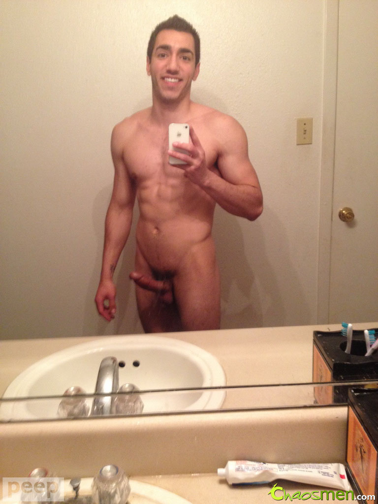 Very hot gay hunk Aiden Pace takes sexy naked selfies in the bathroom mirror  
