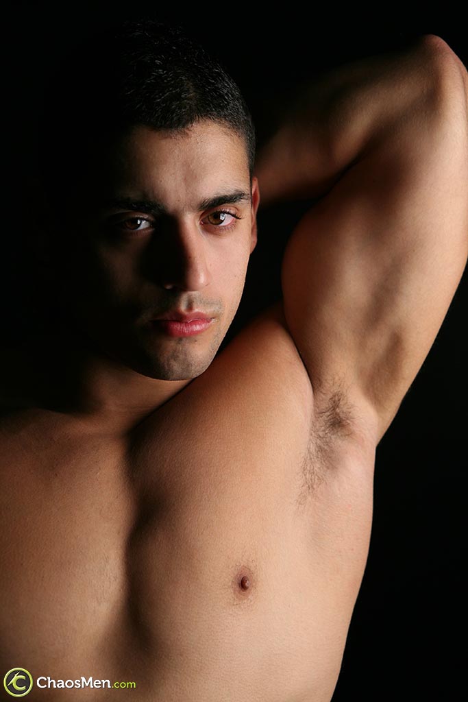 Strong gay Latino model Antonio posing and masturbating in the shower  