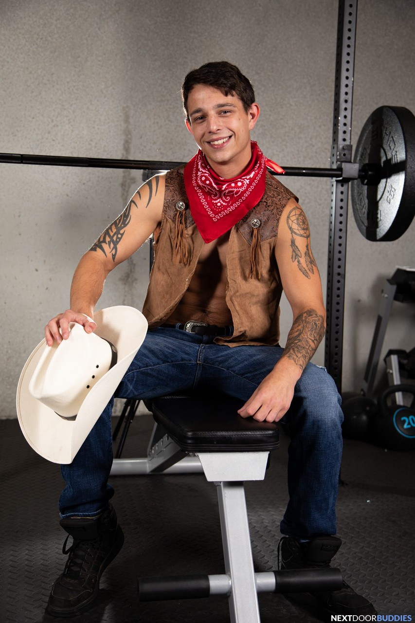 Gay cowboys Jayden Marcos & Kyle Wyncrest strip & have anal sex at the gym  