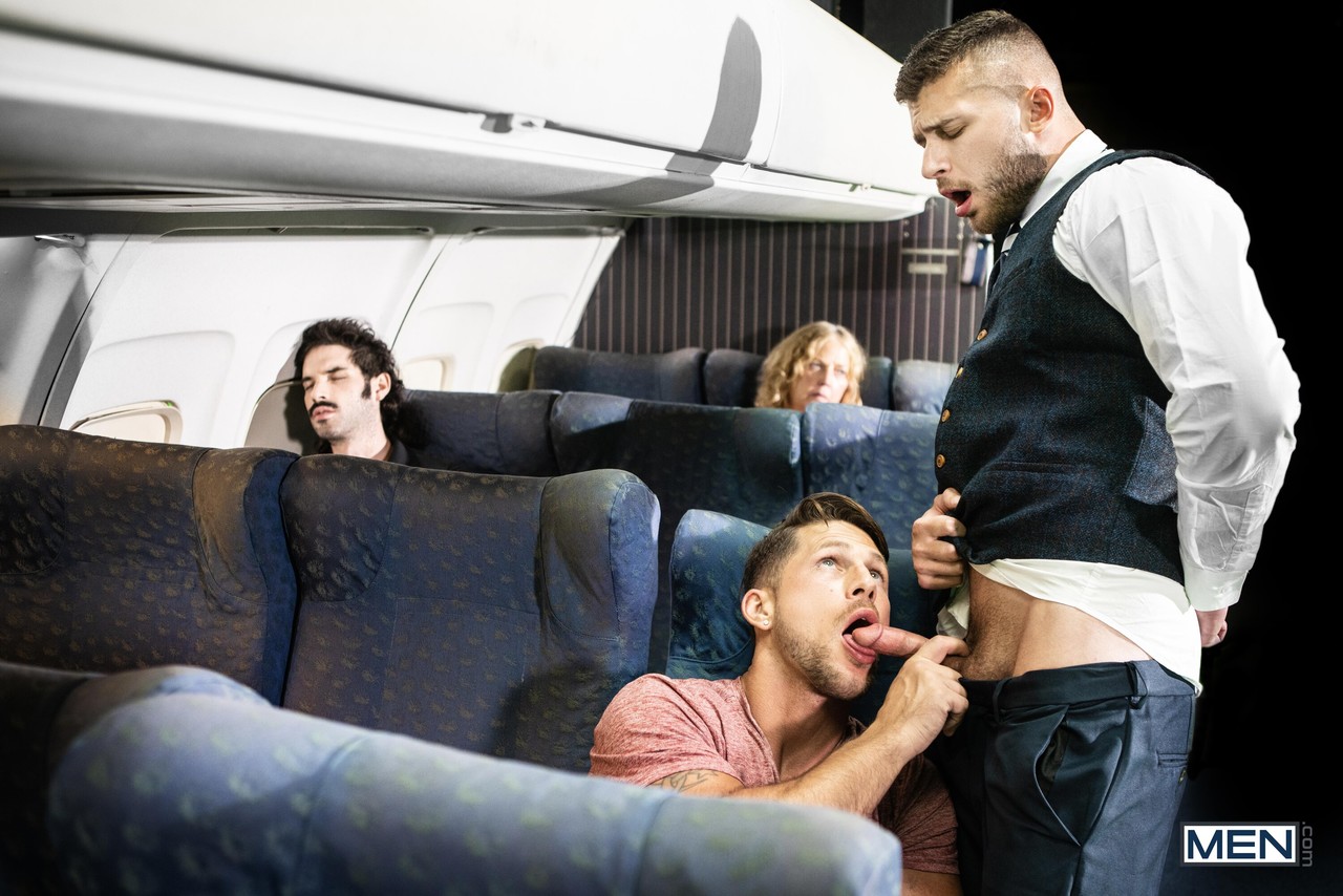 Horny Roman Todd getting fucked on the plane by gay flight attendant Devy  