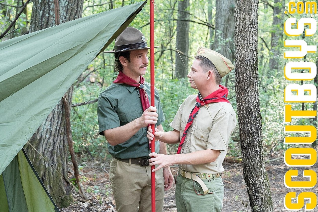 Twink Scout Landon seduces Scoutmaster McKeon and takes his boner in a tent  