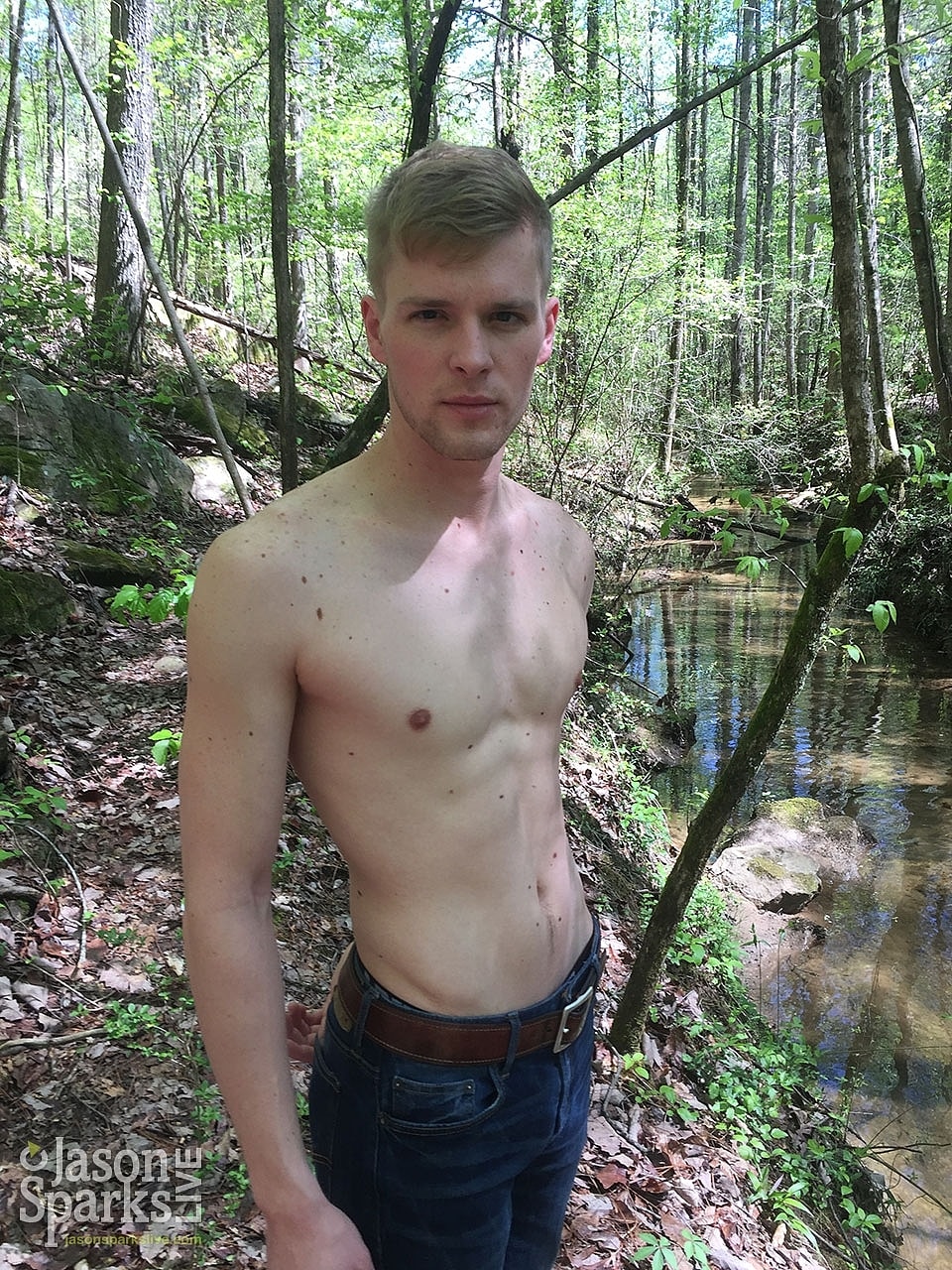 Bored gay hottie Ty Thomas strips in nature and shows his lean body & big dick  