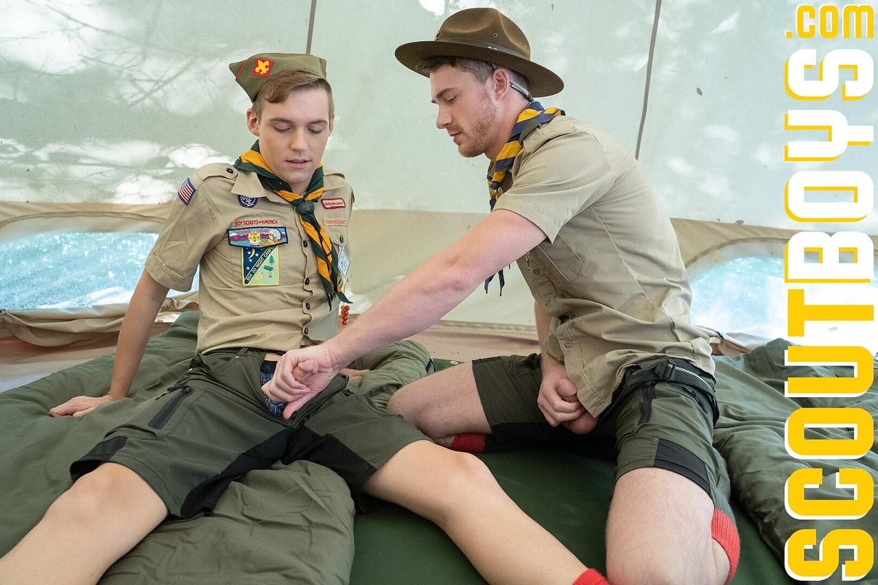Gay scouts Cole & Jack Bailey having intense doggystyle sex in a tent  