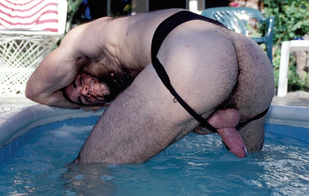 Hairy Gay Bear Moves His Swimming Trunks Aside To Expose His...  